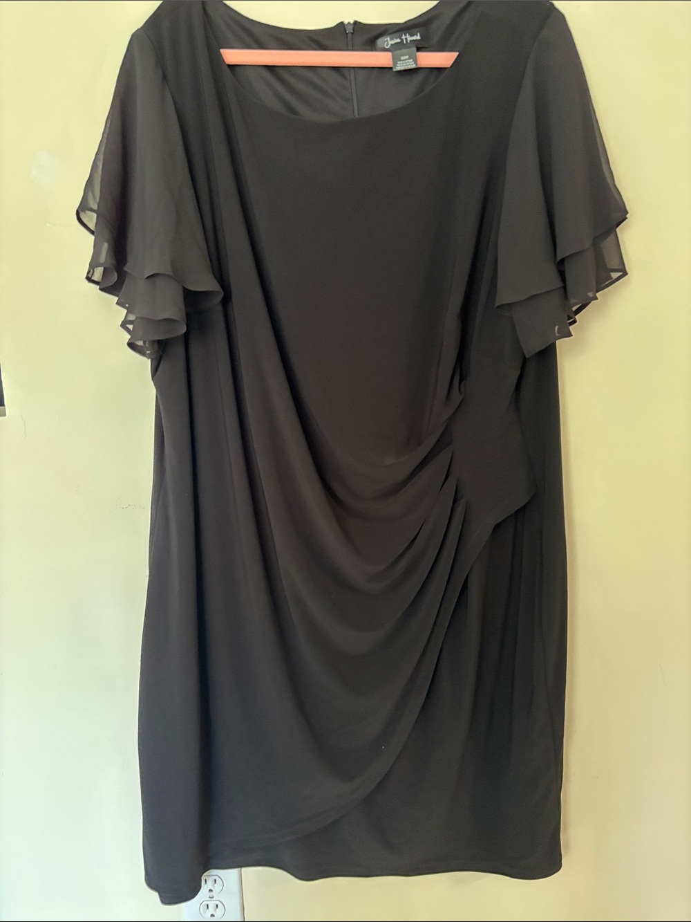 Jessica Howard Black Draped Midi Dress with Flutter Sleeves